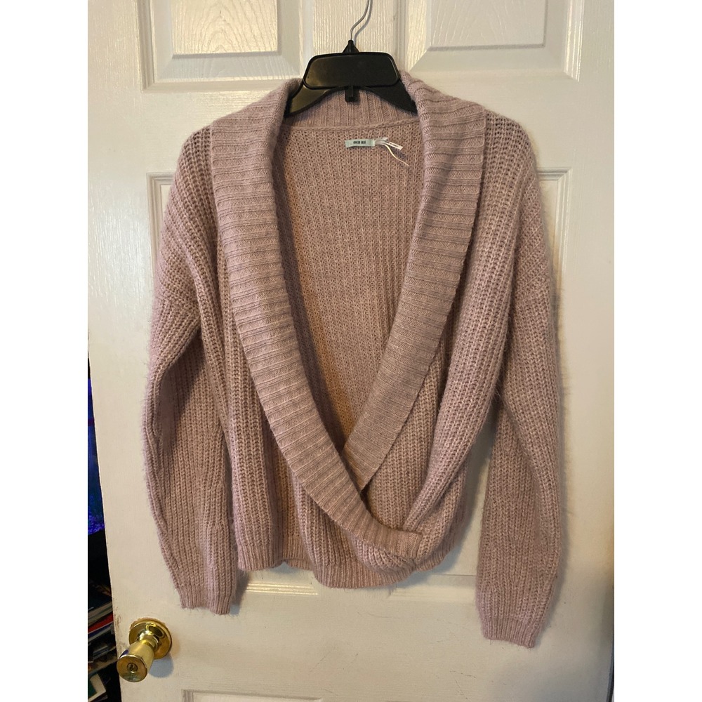 Kimchi Blue Womens M Shaker Knit Surplice Sweat LavenderPink Shawl Collar V-Neck